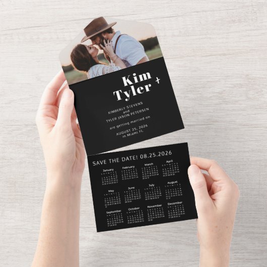 2026 trouwkalender foto unieke bewaar datum QR All In One Uitnodiging (Afscheurbaar)