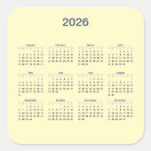 2026 Twaalf maanden Kalender Square Sticker (Voorkant)