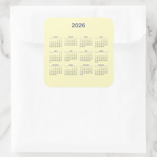 2026 Twaalf maanden Kalender Square Sticker (Tas)