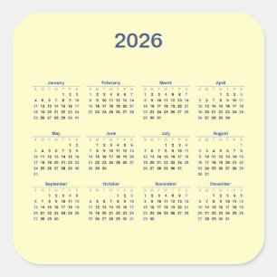 2026 Twaalf maanden Kalender Square Sticker