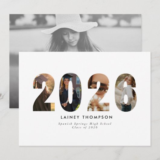 2026 typografie 4 afbeelding afstudeeraankondiging kaart (Voorkant / Achterkant)
