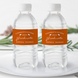 2026 Verbrand Oranje Witte Script Pet Graduation Waterfles Etiket