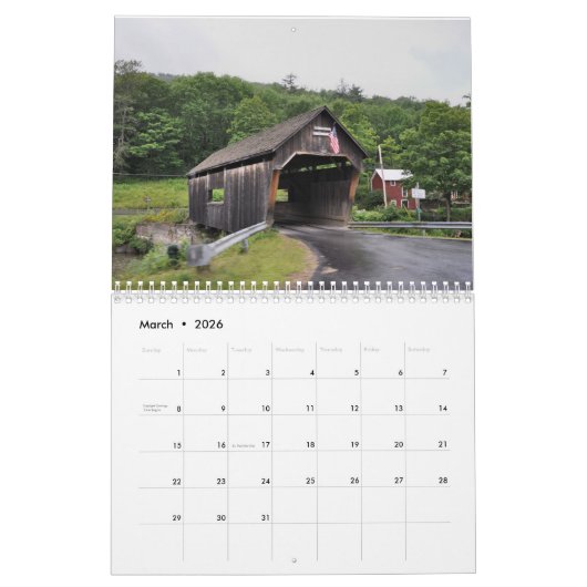 2026 Vermont Bridges Kalender (Mar 2026)