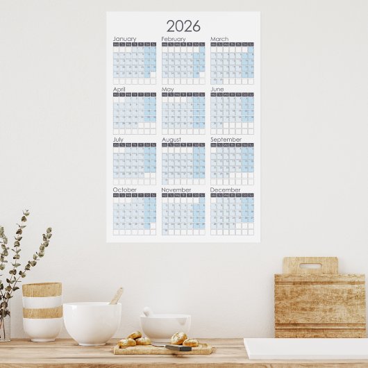 2026 Verticaal Jaar Kalender Poster (Keuken)