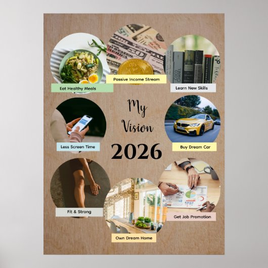 2026 Visie met 8 Zwevende Fotocirkels Poster (Voorkant)