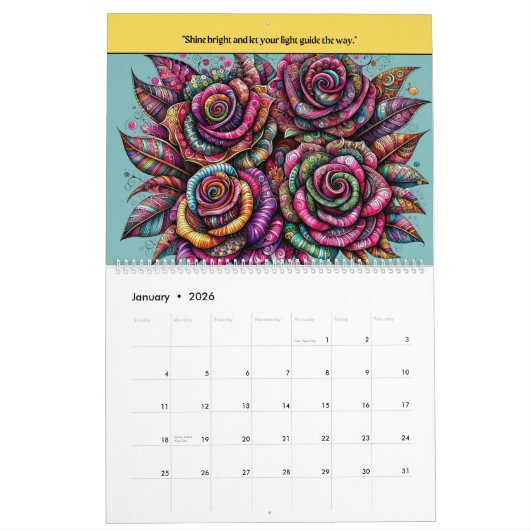 2026 Vivid Colorful Flowers Calendar Kalender (Jan 2026)