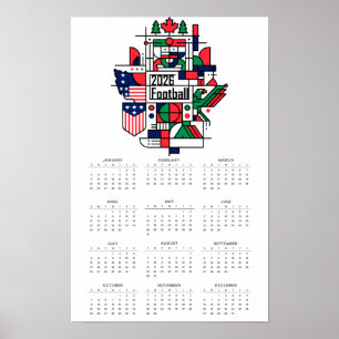 2026 Voetbal Kalender USA, Canada, Mexico Poster