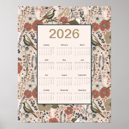 2026 Vogels Bloemen Kalender Poster
