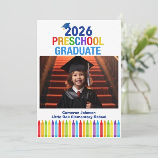 2026 Voorschoolse Foto Aangepaste Kinderen Afstude Aankondiging (Staand voorkant)