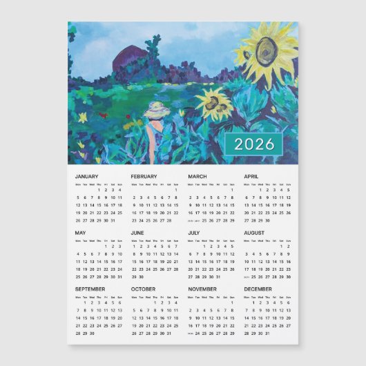 2026 Vrouw in Zonnebloem Veld Schilderkalender (Voorkant)