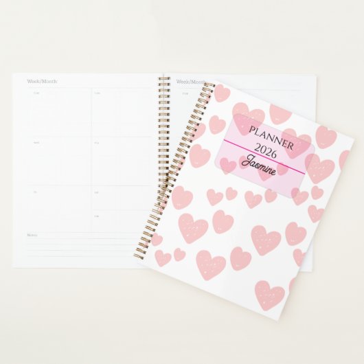 2026 Vrouwelijke Planner | Zachte Roze Harten & El (Display)
