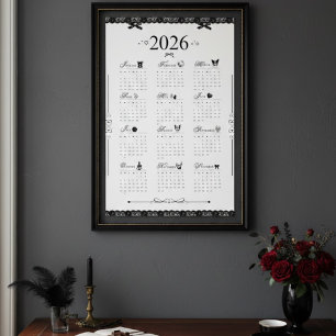 2026 Wandkalender Poster   Esthetische Zwarte Kant