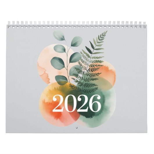 2026 Watercolor Botanical Calendar – Elegant Minim Kalender (Hoes)
