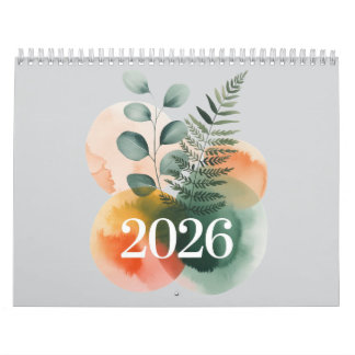 2026 Watercolor Botanische Kalender – Elegante Min
