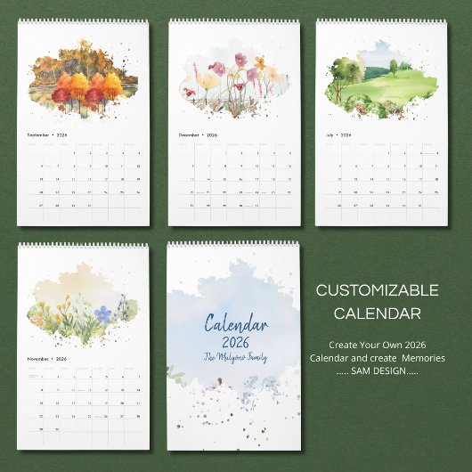 2026 Watercolor Landscape Calendar | Scenic Nature Kalender