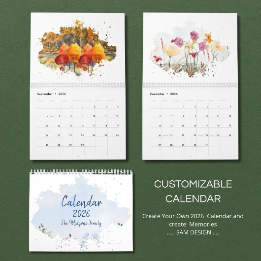 2026 Watercolor Landschaps Kalender | Natuurlijke