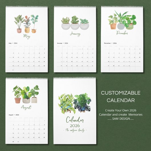 2026 Watercolor Succulent & Leaf Calendar | Botani Kalender