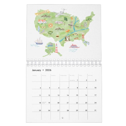 2026 Waterverf Landen in de Wereldkaarten Reizen Kalender (Jan 2026)