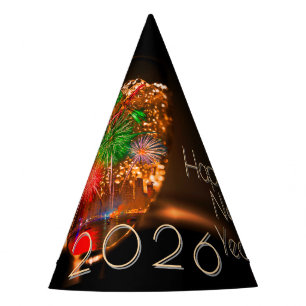 2026 wensen met vuurwerk en bubbels feesthoedjes
