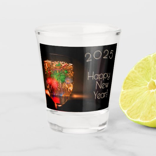 2026 wensen met vuurwerk en bubbels shot glas (Voorkant)