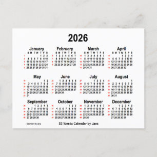 2026 White 52 Weeks Agenda van Janz Briefkaart