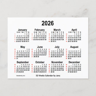 2026 White 52 Weeks Agenda van Janz Briefkaart