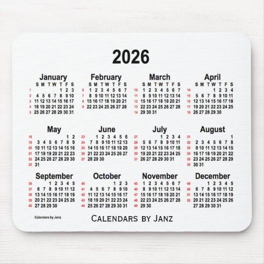 2026 White 52 Weeks Agenda van Janz Muismat (Voorkant)