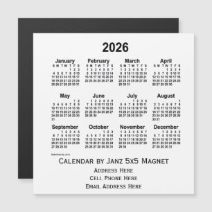 2026 White Business Calendar van Janz 5x5 Magnet