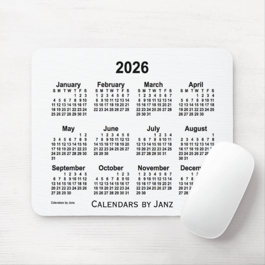 2026 White Calendar van Janz Muismat (Met muis)