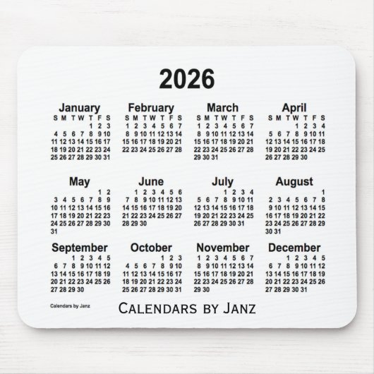 2026 White Calendar van Janz Muismat (Voorkant)