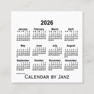 2026 White Calendar van Janz Square Visitekaartje