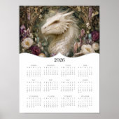 2026 White Dragon Fantasy Art Volledige jaarkalend Poster (Voorkant)