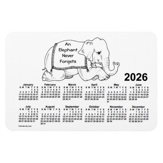 2026 White Elephant Calendar door Janz 4x6 Magnet Magneet (Horizontaal)