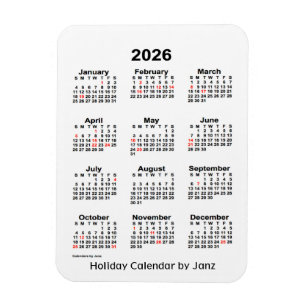 2026 White Holiday Calendar van Janz Magnet Magneet