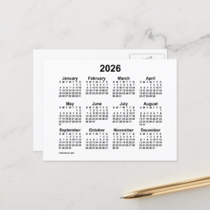 2026 White Mini Calendar van Janz Briefkaart
