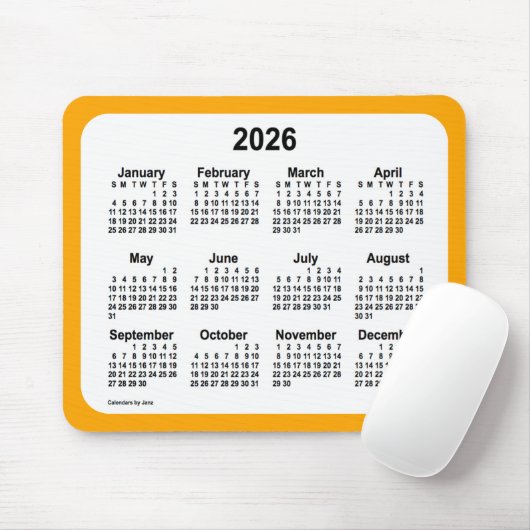 2026 White on Oranje Calendar by Janz Two Tone Muismat (Met muis)