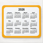 2026 White on Oranje Calendar by Janz Two Tone Muismat (Voorkant)