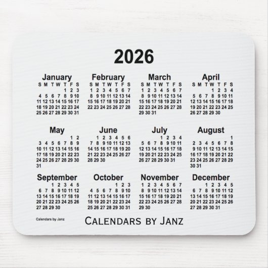 2026 White Smoke Calendar van Janz Muismat (Voorkant)