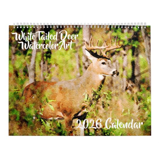 2026 Whitetail Deer Watercolor Painting Wildlife Kalender (Hoes)