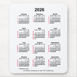 2026 Witte 52 weken ISO-kalender door Janz Muismat