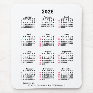 2026 Witte 52 weken ISO-kalender door Janz Muismat