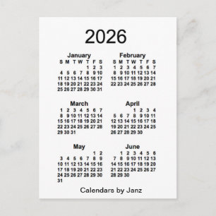 2026 Witte 6 maanden Mini Agenda van Janz Briefkaart
