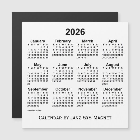 2026 Witte Agenda van Janz 5x5 Magnet (Voorkant / Achterkant)