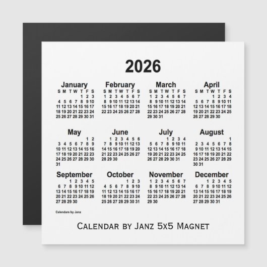 2026 Witte Agenda van Janz 5x5 Magnet (Voorkant / Achterkant)