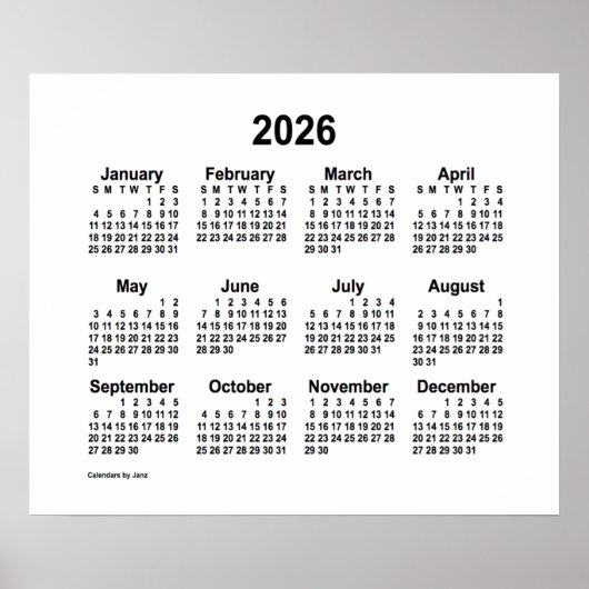2026 Witte Kalender van Janz Print (Voorkant)