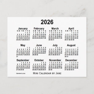 2026 Witte Mini Kalender van Janz Briefkaart