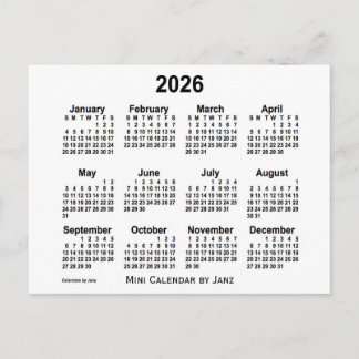 2026 Witte Mini-kalender van Janz Briefkaart