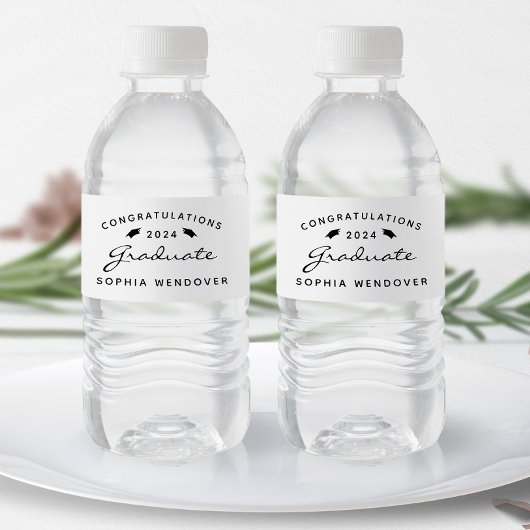 2026 Witte Zwarte Script Muts Afstuderen Waterfles Etiket