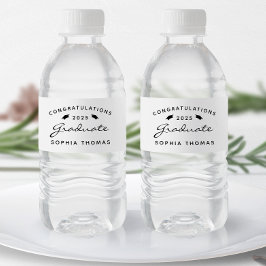 2026 Witte Zwarte Script Muts Afstuderen Waterfles Etiket