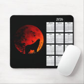 2026 Wolf Silhouet en Bloed Maan Kalender Muismat (Met muis)